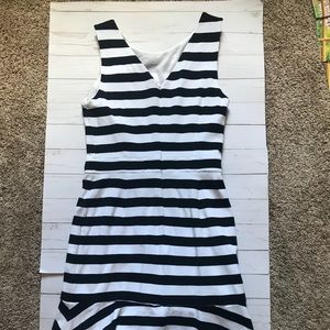 Fitted navy strip dress